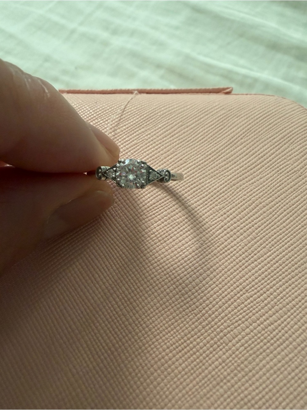 Silver-Tone Solitaire Diamond Ring - White - Picture 2 of 3